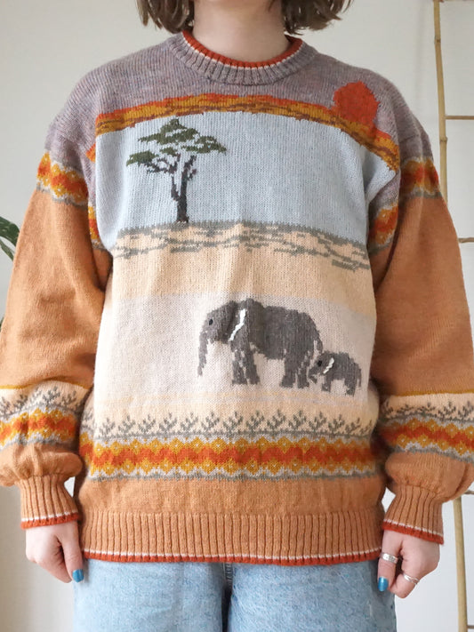 Peach Elephant Wool Jumper - L
