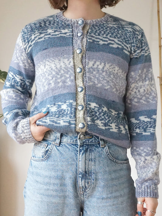 Blue & White Patterned Cardigan - M