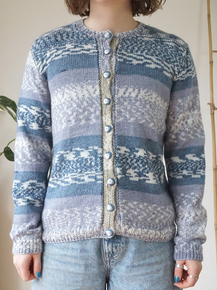 Blue & White Patterned Cardigan - M