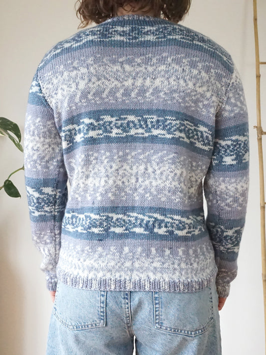 Blue & White Patterned Cardigan - M