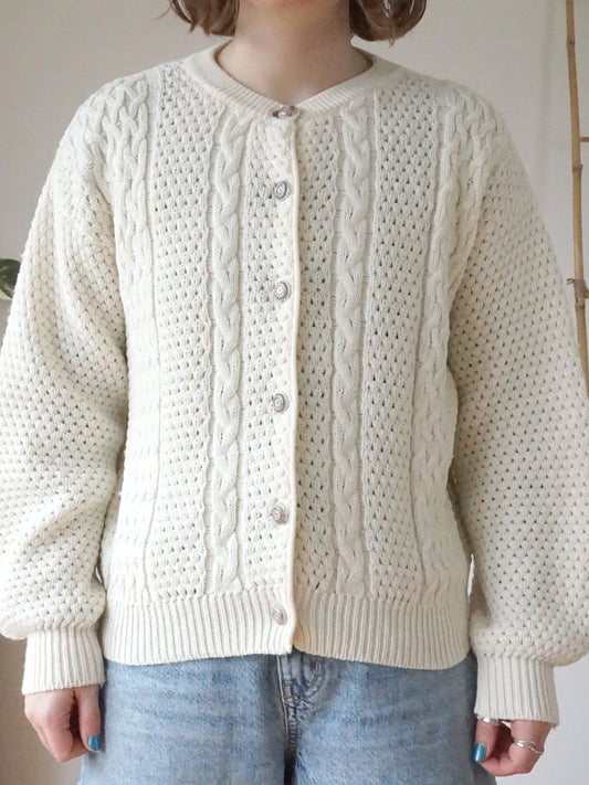White Cable Knit Cardigan - M/L