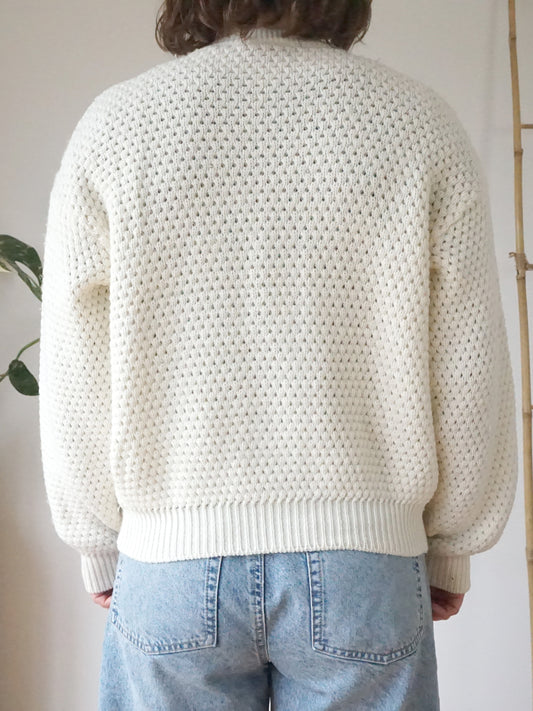 White Cable Knit Cardigan - M/L