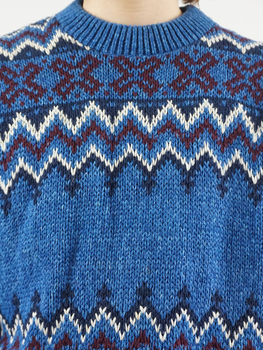 Blue Patterned Cotton Jumper - L