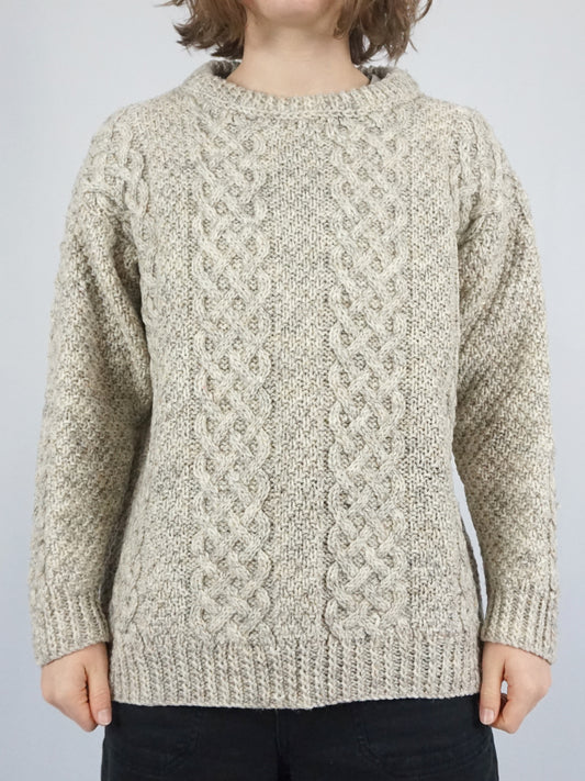 Beige Aran Knitted Jumper - L