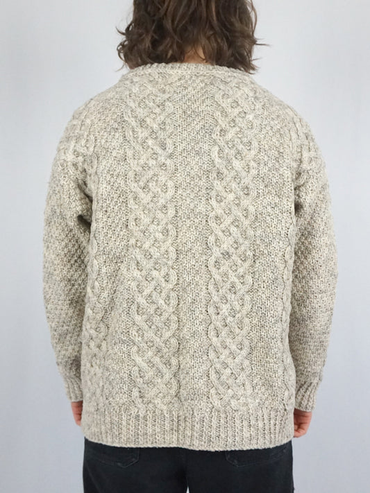 Beige Aran Knitted Jumper - L