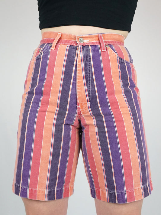 Pink & Purple Striped Mum Shorts - 27"