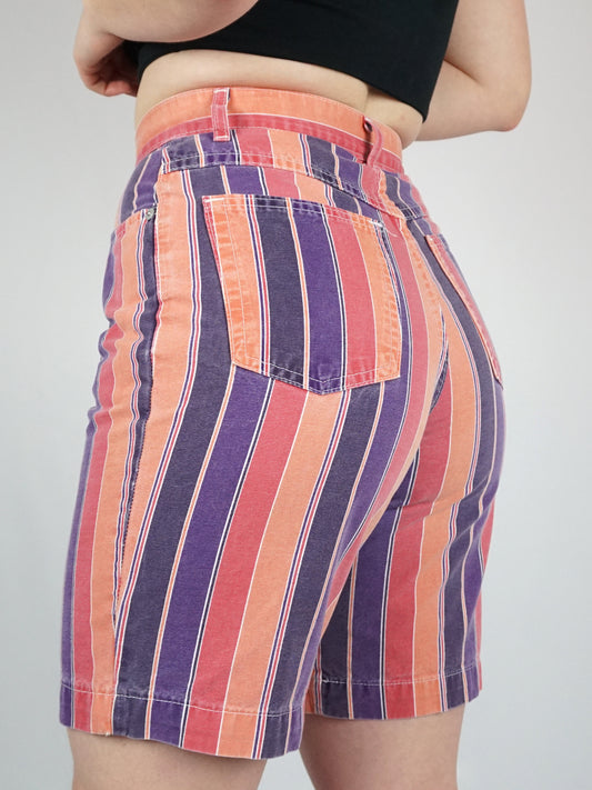 Pink & Purple Striped Mum Shorts - 27"