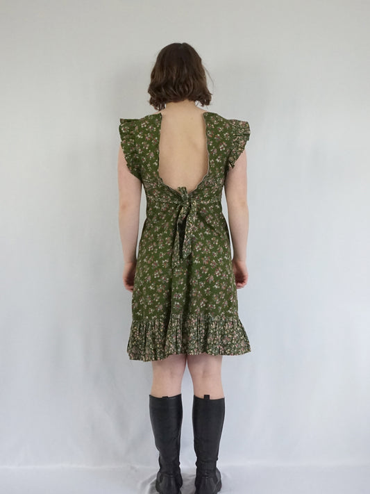 Forest Green Floral Mini Dress - XS