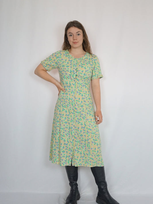 Green Floral Midi Dress - S