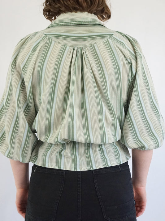 Green Striped Smock Shirt - M