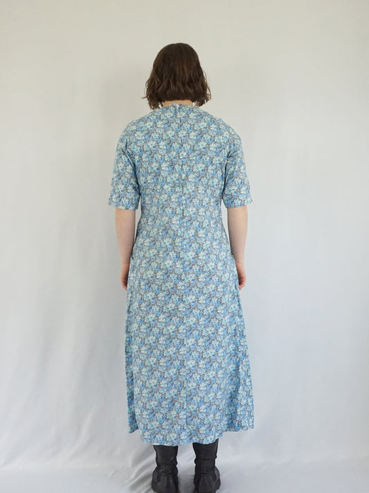 Blue Floral Maxi Dress - L