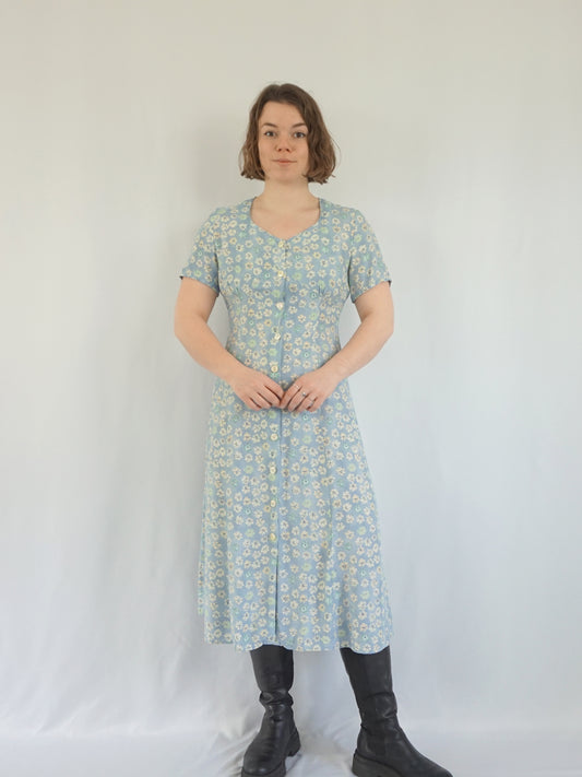 Baby Blue Floral Casual Dress - M