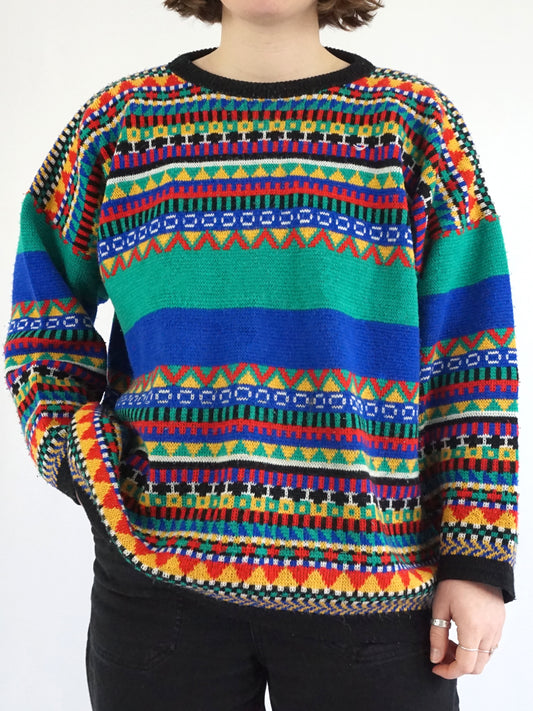 Colourful Funky Patterned Jumper - XL