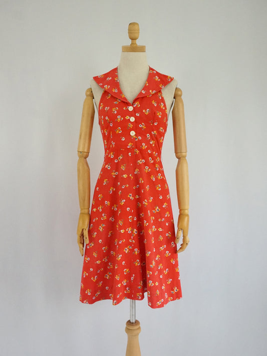 Red Cotton Halterneck Mini Dress - XS