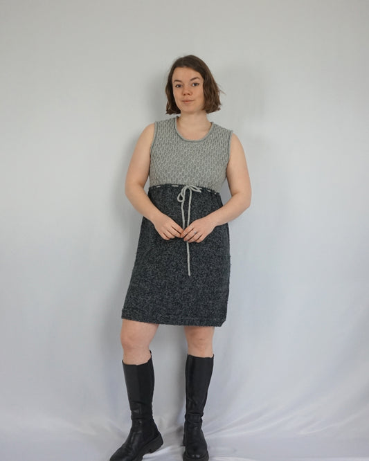 Grey Knitted Mini Dress - M
