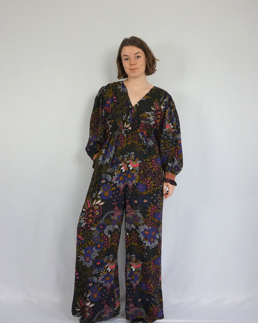 Funky Patterned Smocked Jumpsuit - XL