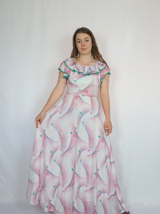 Leaf Patterned Maxi Dress - M