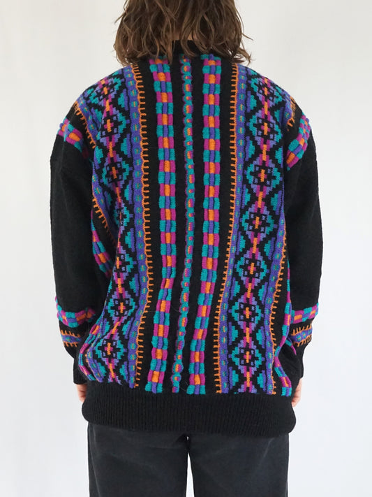 Funky Patterned Wool Cardigan - XL