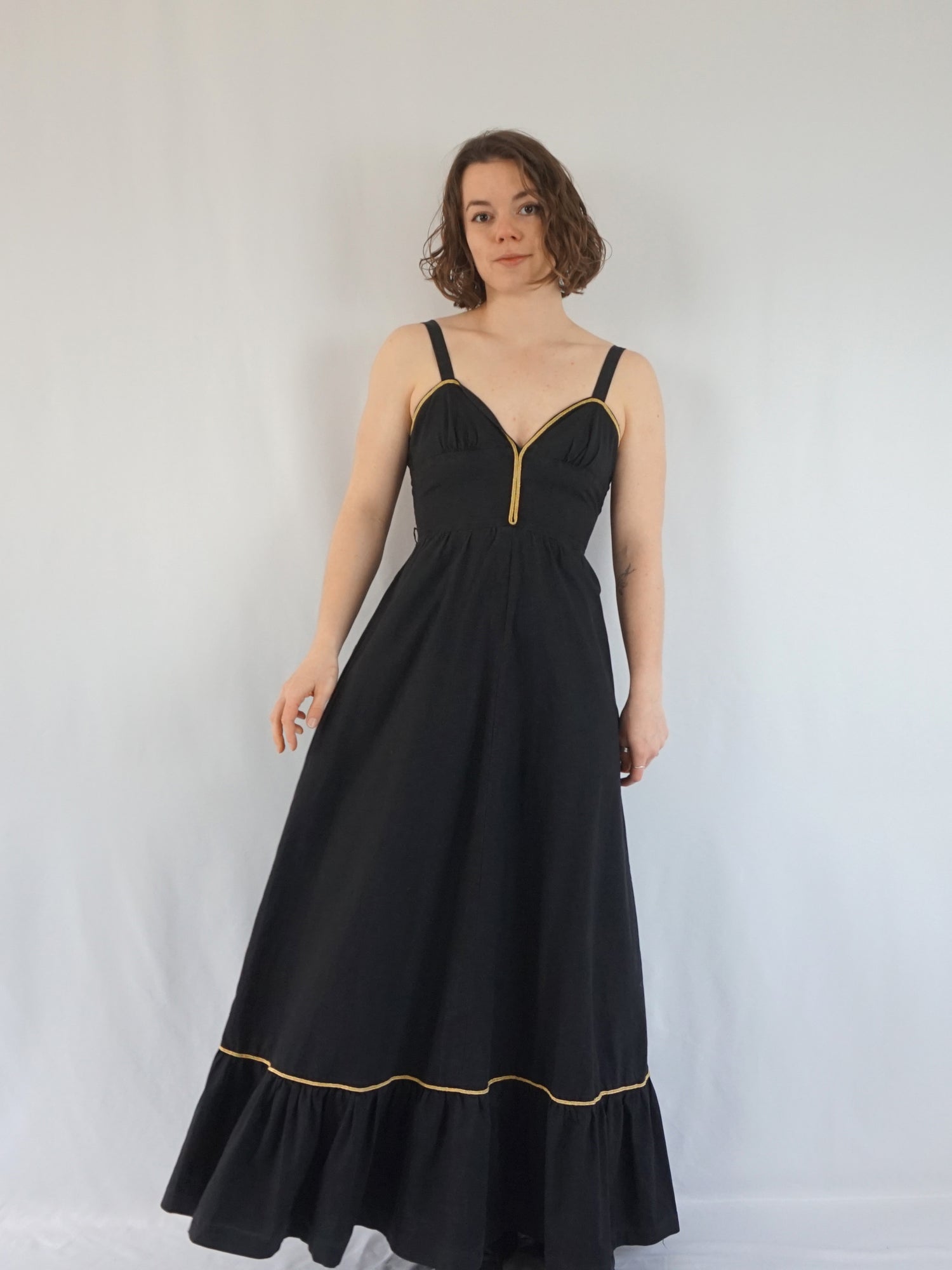 Vintage 70s Black Cotton Sun Dress - XS | Reloved Studio Vintage 70s Black Cotton Sun Dress - XS | Reloved Studio