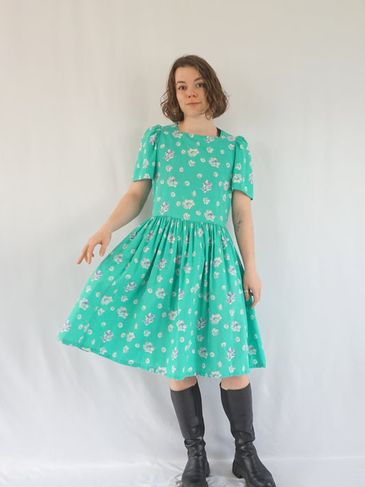 Green Floral Laura Ashley Dress - M