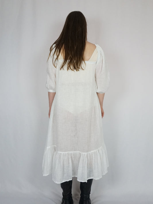 Linen Puff Sleeve Dress - S