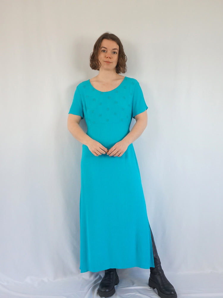 Turquoise Embroidered Casual Dress - M