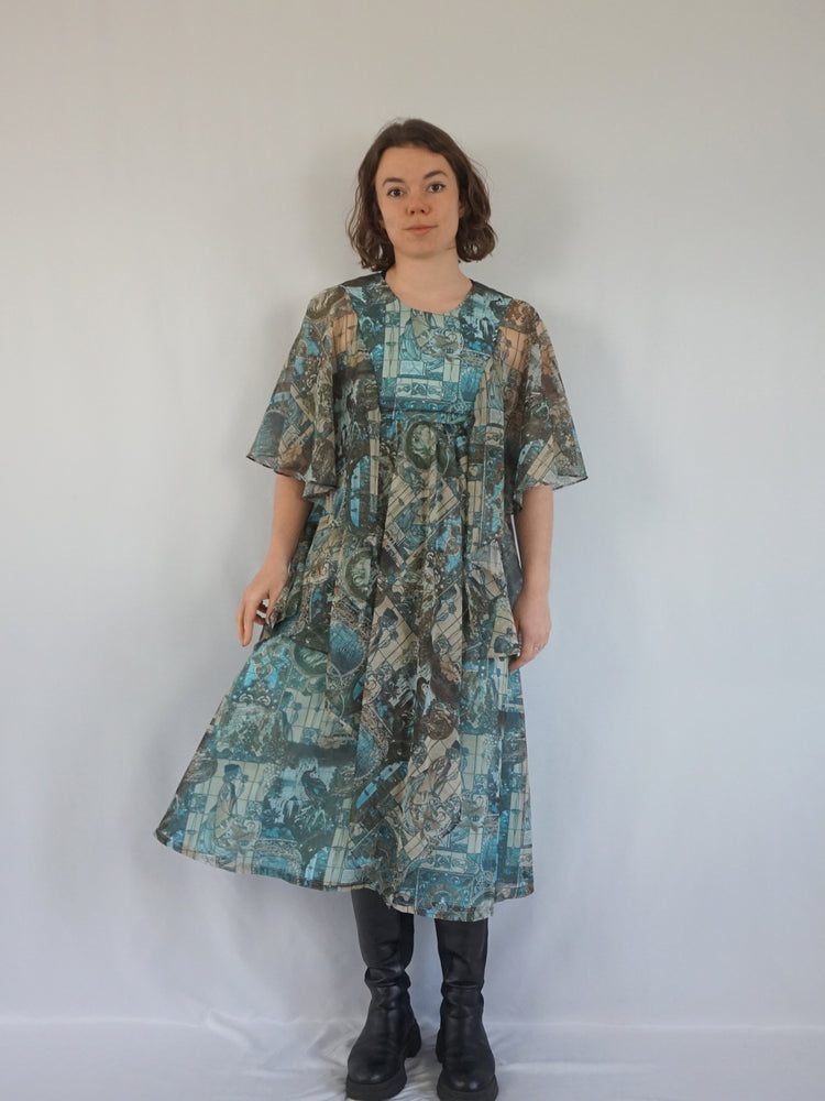 Renaissance Print Layered Dress - S