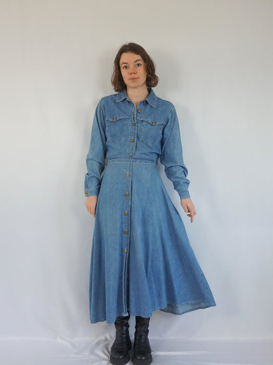Western Style Denim Dress - M