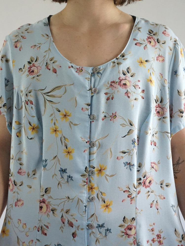 Baby Blue Casual Floral Dress - XL