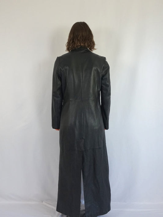 Black Longline Leather Jacket - S