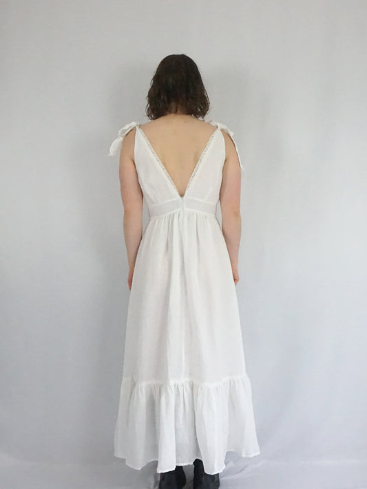 Linen Tie Maxi Dress - S