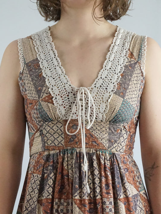 Patchwork Tie Mini Dress - S