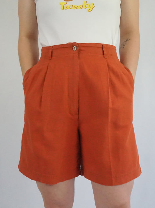 Orange Pure Linen Shorts - 28"