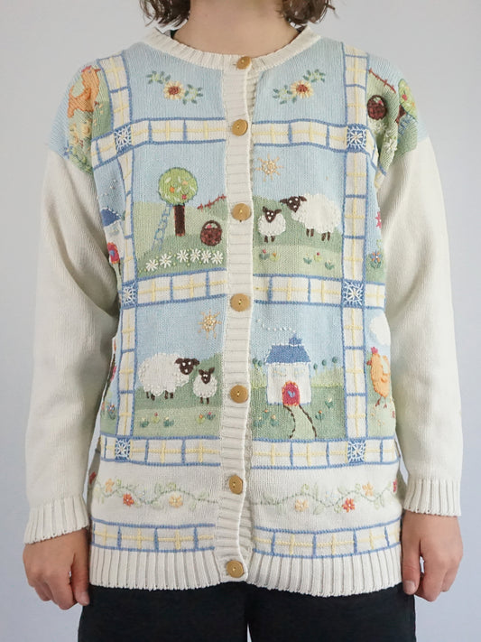 Tulchan Farmyard Patchwork Cardigan - M