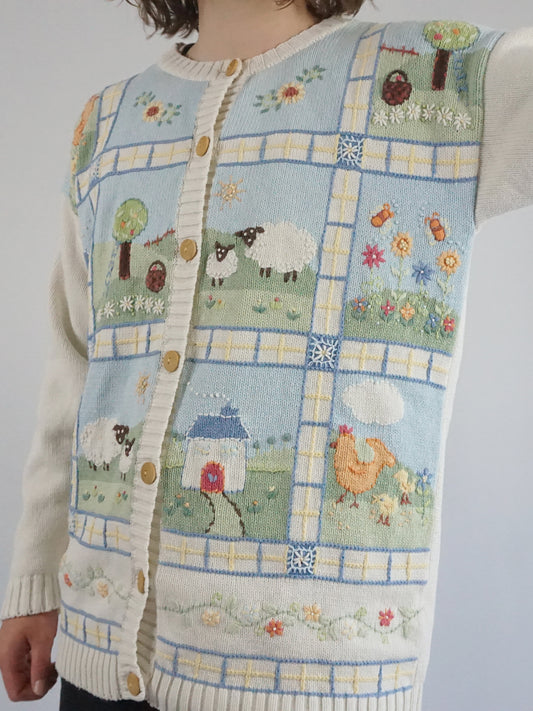 Tulchan Farmyard Patchwork Cardigan - M