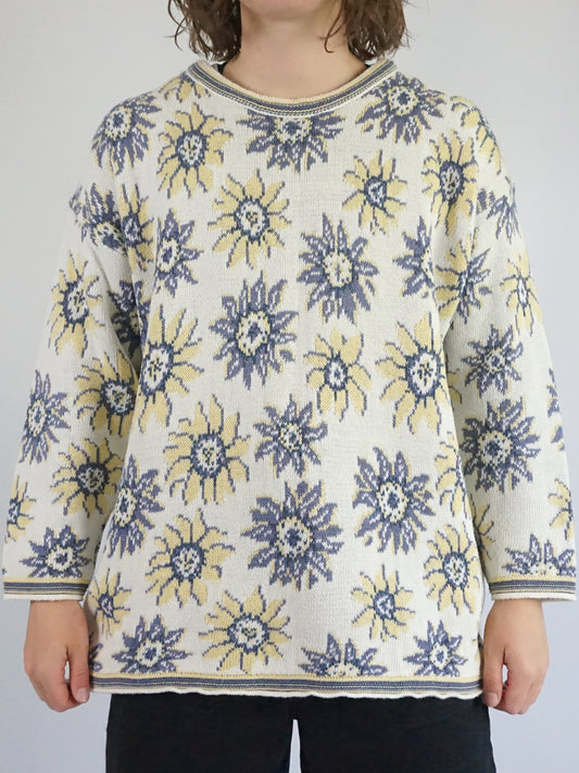 Sunflower Patterned Cotton Jumper - L