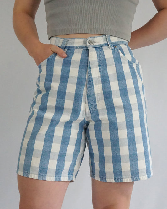 Blue & White Checkered Shorts - 29"