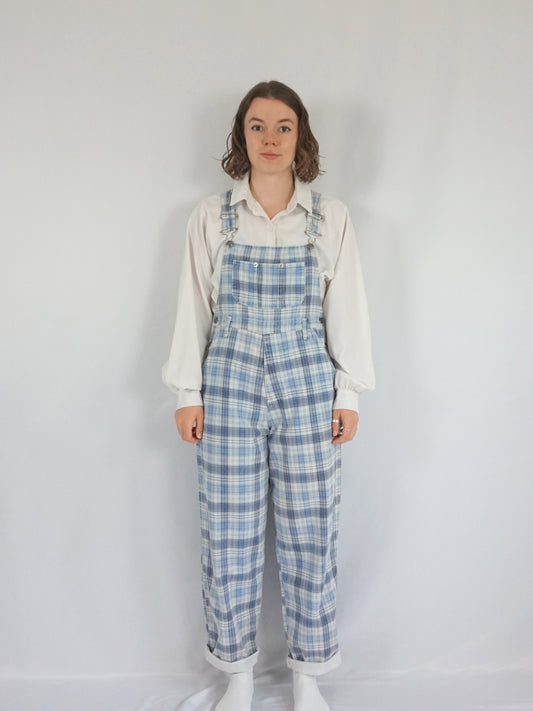 Blue Checkered Dungarees - M