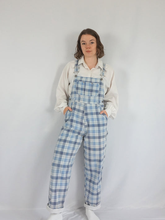 Blue Checkered Dungarees - M