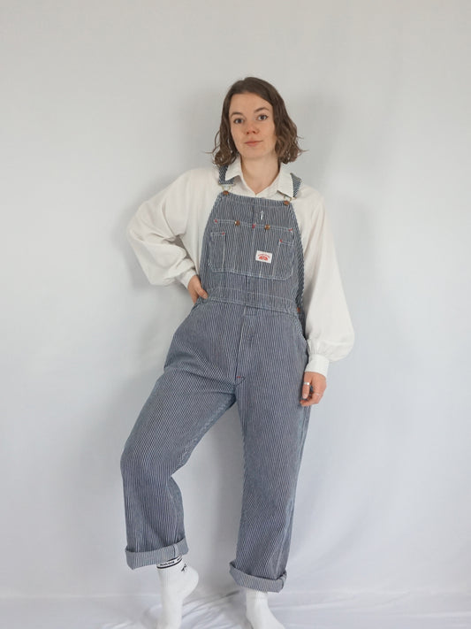 Blue Pinstripe Dungarees - L