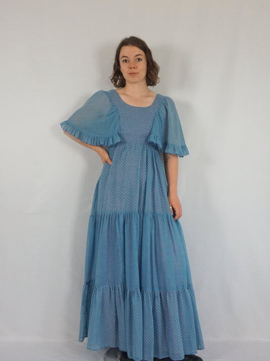 Polka Dot Tiered Maxi Dress - XS