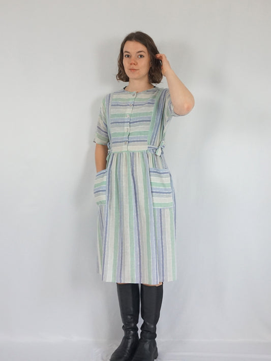 Cotton & Linen Side Tie Dress - S