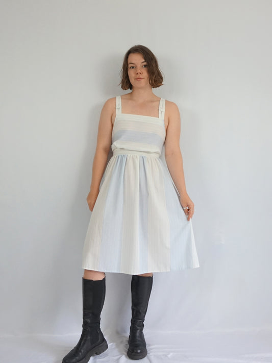 Crossover Back Striped Summer Dress - S