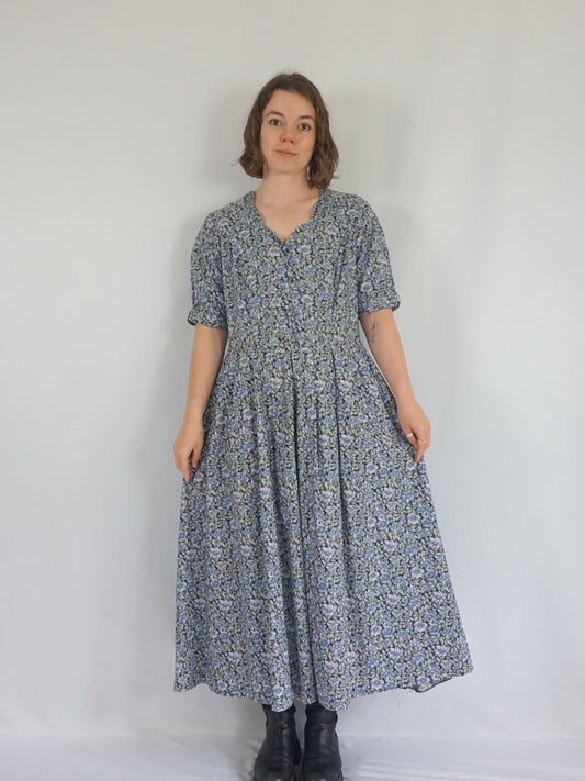 Laura Ashley Green & Purple Floral Dress - L