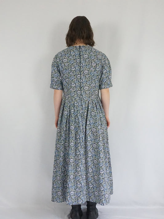 Laura Ashley Green & Purple Floral Dress - L