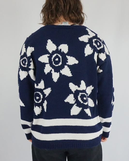 Navy Floral Cotton Jumper - M