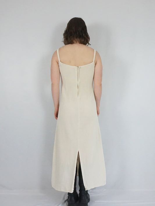 White Cotton Cheesecloth Dress - S
