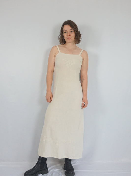 White Cotton Cheesecloth Dress - S