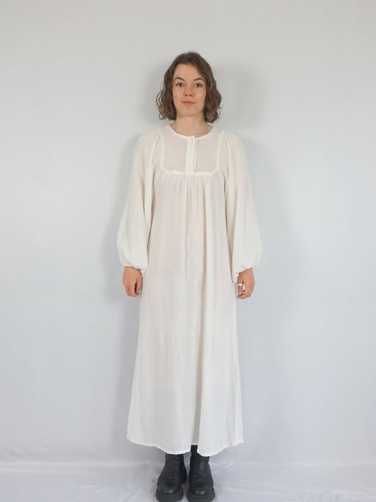 Balloon Sleeve Cotton Cheesecloth Dress - S