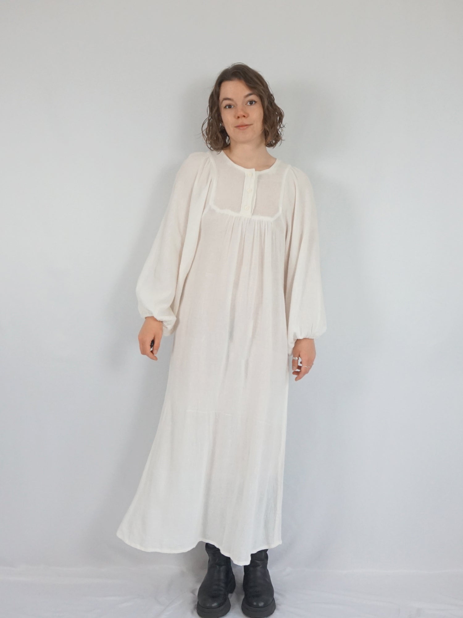Vintage 70s Balloon Sleeve Cotton Cheesecloth Dress - S Vintage 70s Balloon Sleeve Cotton Cheesecloth Dress - S